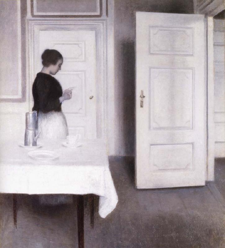 Vilhelm Hammershoi Interior with Woman Reading a Letter,Strandgade 30,1899